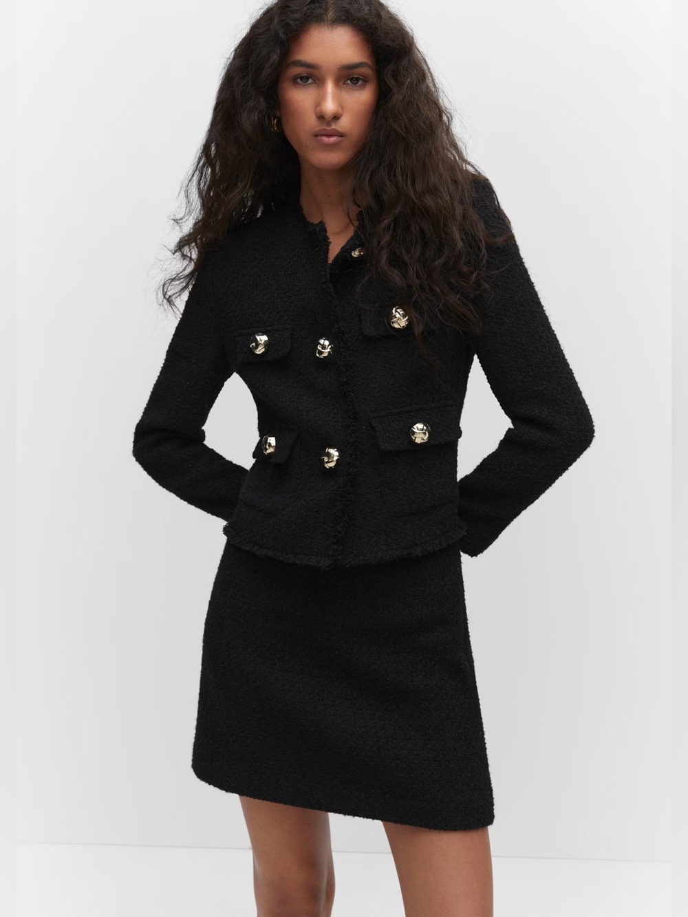 Mango Black tweed jacket with pockets NWT